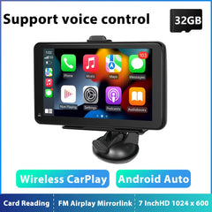 Carputech Wireless Carplay Android Auto Car Radio Multimedia Player for Universal 7'' Portable Touch Screen With AUX USB BT