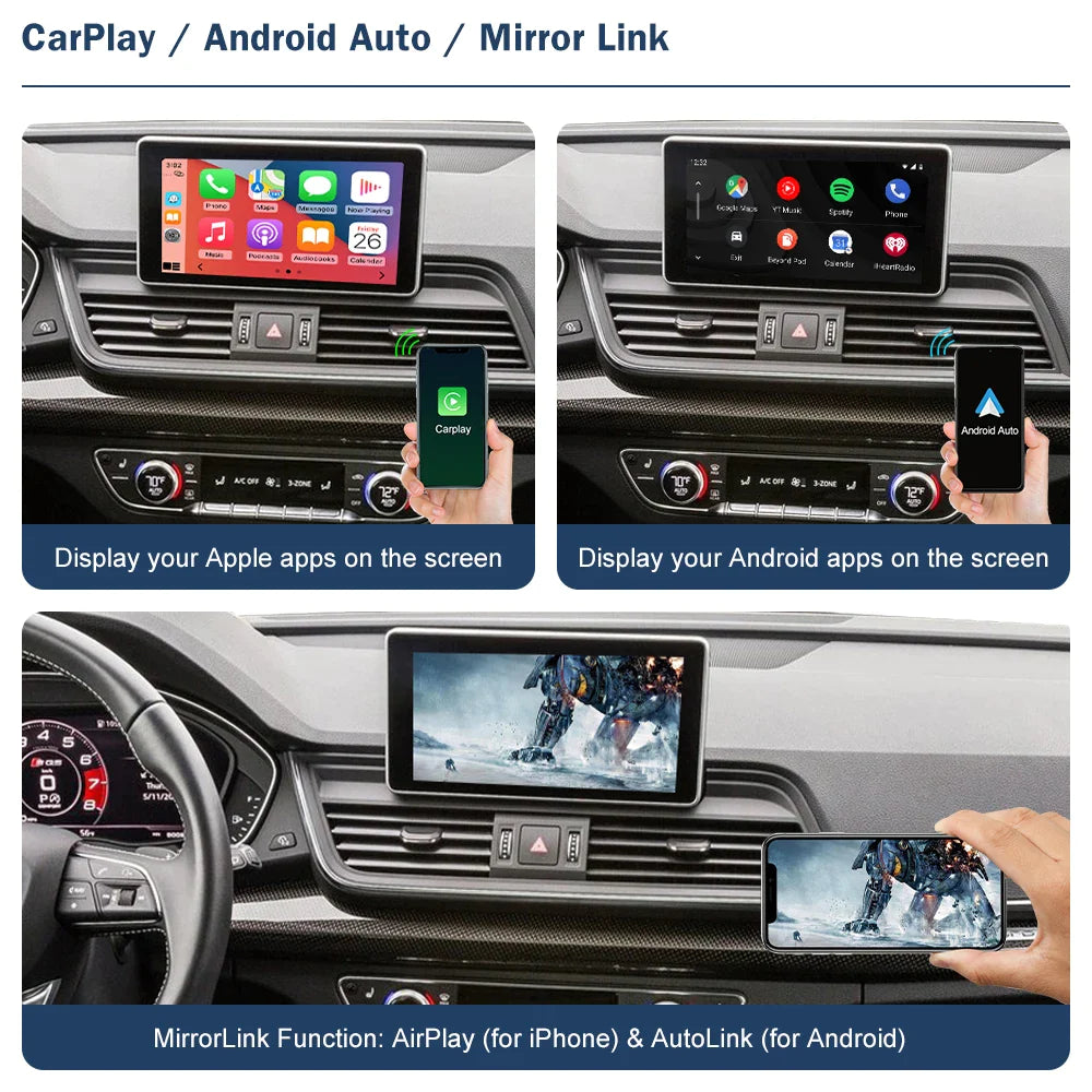 Wireless CarPlay Module for Audi A1/A3/A4/A5/A6/A6L/A7/A8/Q2/Q3/Q5/Q7/Q8/S4/S5 2008-2019, with Android Auto Interface AirPlay Mirror Link Car Play Functions