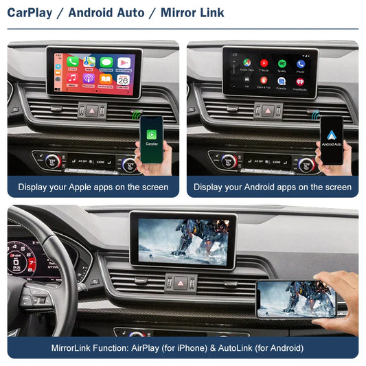 Wireless CarPlay for Audi A1/A3/A4/A5/A6/A6L/A7/A8/Q2/Q3/Q5/Q7/Q8/S4/S5 2008-2019, with Android Auto Interface AirPlay Mirror Link Car Play Functions