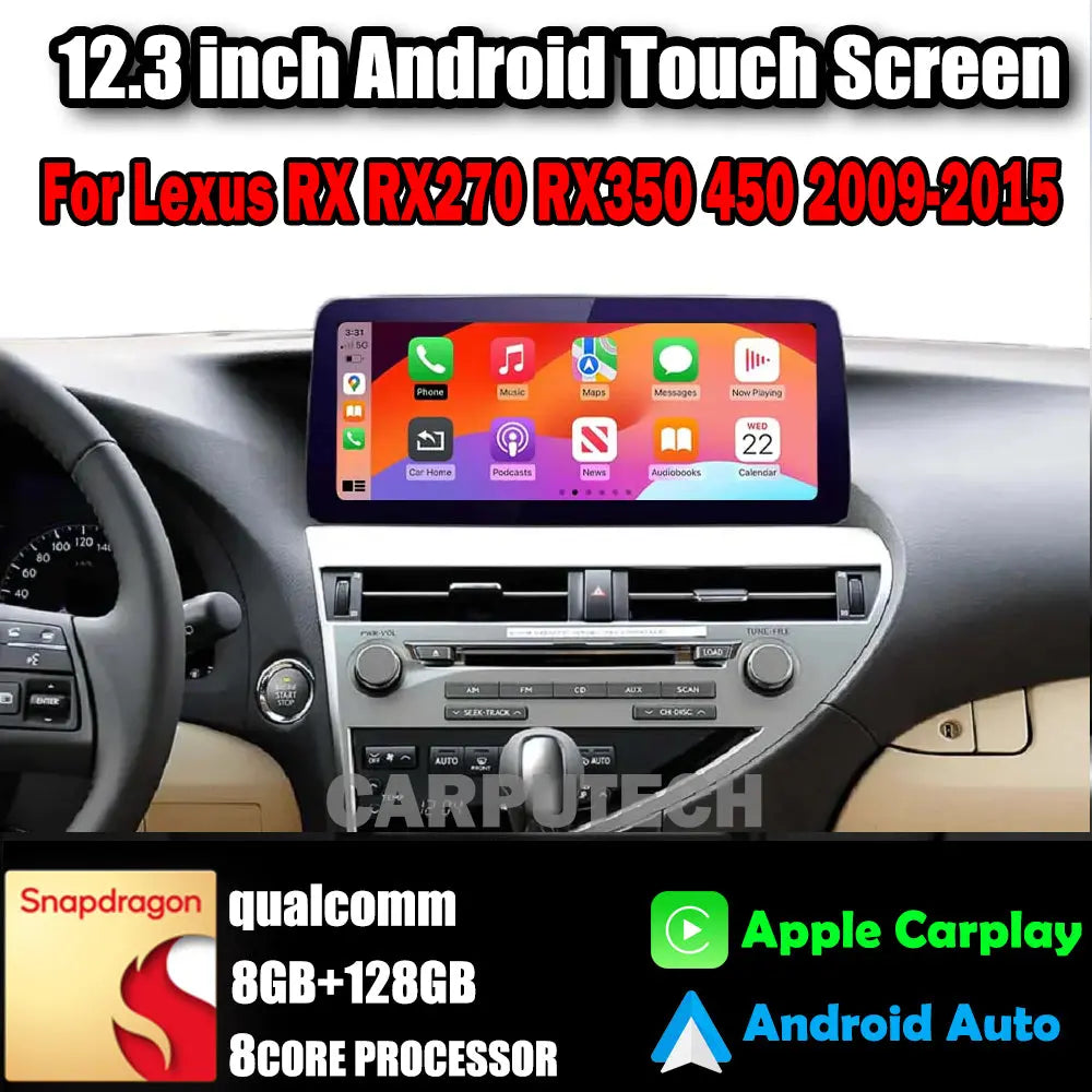 12.3 inch Android14.0 For Lexus RX RX270 RX350 450 2009-2015 Car Radio ...