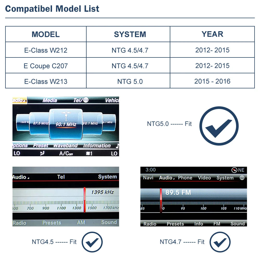 Wireless CarPlay for Mercedes Benz E-Class W212 E Coupe C207 NTG4.5/4.7/5.0 2011-2015 with Airplay Android Auto