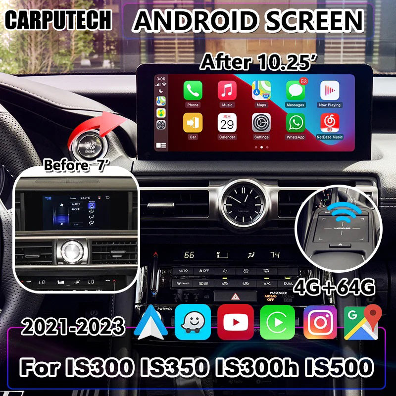 Écran radio d'interface de lecture automatique multimédia de voiture Android 10,25 pouces pour Lexus IS300 IS350 IS300H IS500 IS 300h 2021-2024 