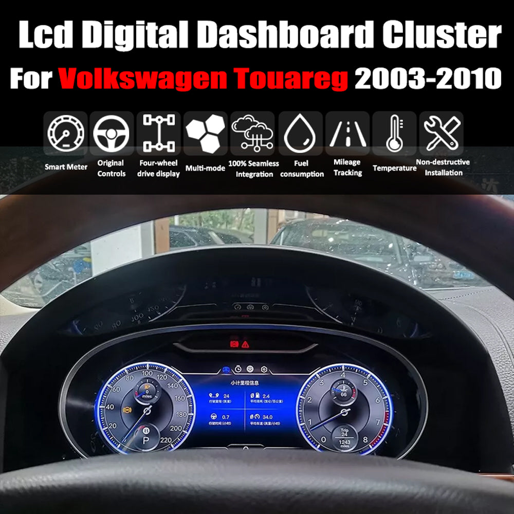 For Volkswagen Touareg 2003-2010 12.3" LCD Digital Dashboard Cluster Car Panel Speedometer Virtual Cockpit