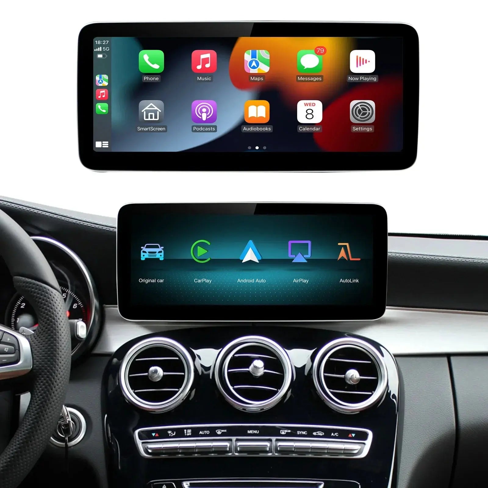 Wireless Carplay/Android Auto 12.3'' Touch screen Linux Multimedia Radio Receiver for Mercedes Benz GLA CLA GLC GLK ML W205 W176 C117 Carputech