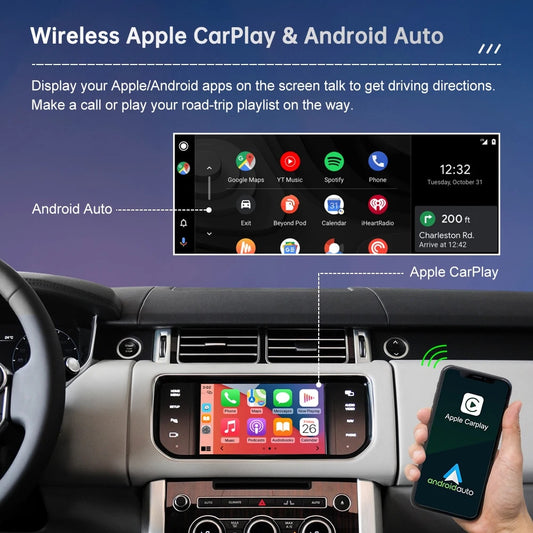 Wireless CarPlay for Jaguar/Land Rover Discovery 4/Discovery5 Range Rover Evoque (2011-2020), with Android Auto Interface AirPlay Mirror Link Car Play Functions