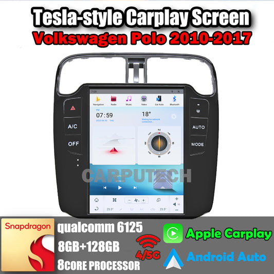 Autoradio 10,4" pour Volkswagen Polo 2011-2017, unité centrale stéréo Carplay, mise à niveau, écran de style Tesla, Android Auto, navigation GPS, lecteur multimédia