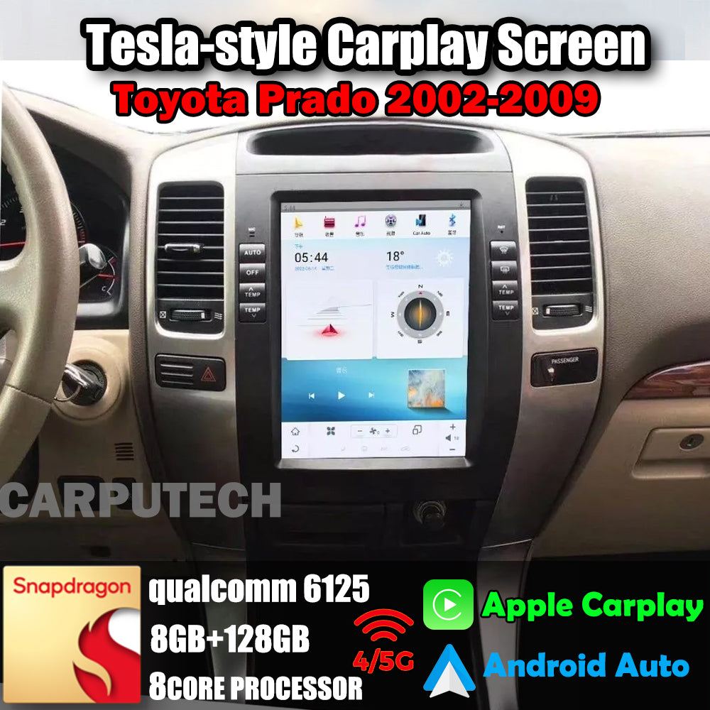 Autoradio 10,4" Qualcomm pour Toyota Prado 2002-2009, stéréo, Carplay, mise à niveau, écran de style Tesla, Android Auto, navigation GPS, lecteur multimédia