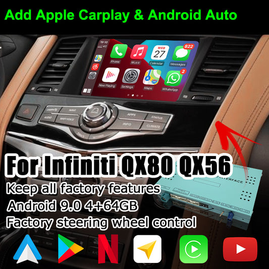 Boîtier de module de mise à niveau Apple Carplay Android Auto pour Infiniti QX80 2012-2024 avec navigation GPS 