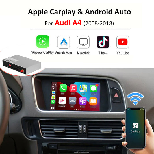 Wireless CarPlay Android Auto for Audi A4 2008-2018, with AirPlay Mirror Link Car Play Functions