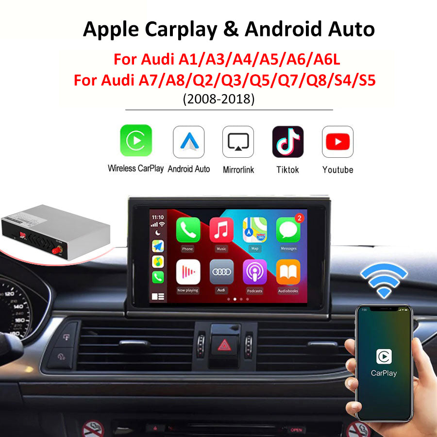 Wireless CarPlay Module for Audi A1/A3/A4/A5/A6/A6L/A7/A8/Q2/Q3/Q5/Q7/Q8/S4/S5 2008-2019, with Android Auto Interface AirPlay Mirror Link Car Play Functions