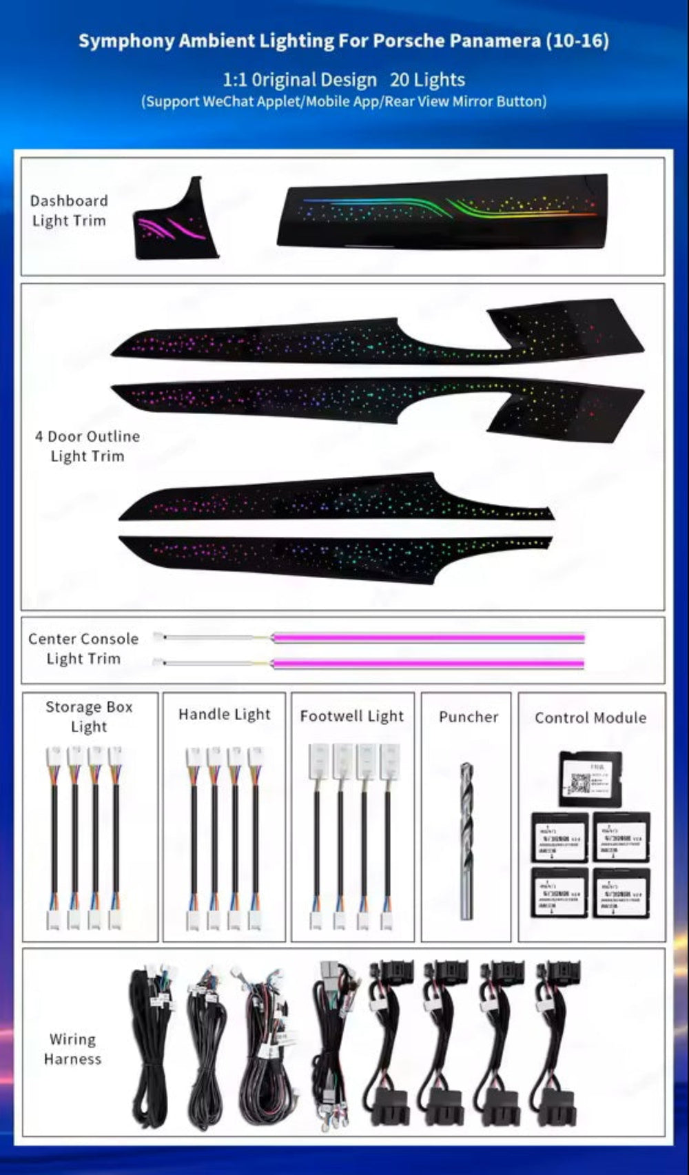 Upgrade Symphony LED Car Interior Ambient Lighting for Porsche Panamera 2010-2016 Trim Decoration Accessories Strip Carputech