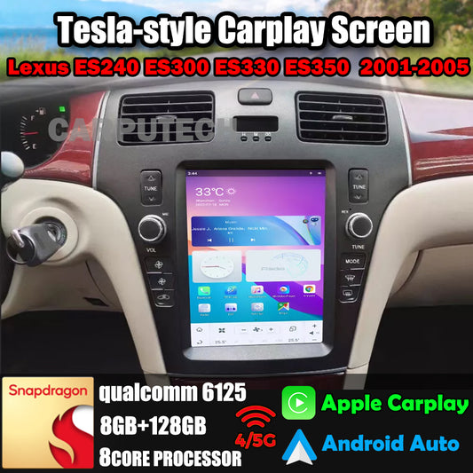 10.4" Qualcomm pour ES240 ES300 ES330 ES350 2001-2005 Autoradio Stéréo Carplay Mise à Niveau Écran Style Tesla Android Auto Navigation GPS Lecteur Multimédia