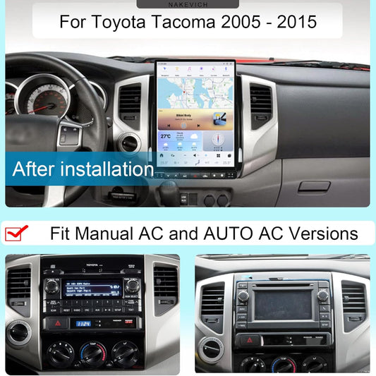 Autoradio 13,8" Qualcomm pour Toyota Tacoma 2005-2015, stéréo, Carplay, mise à niveau, écran de style Tesla, Android Auto, navigation GPS, lecteur multimédia
