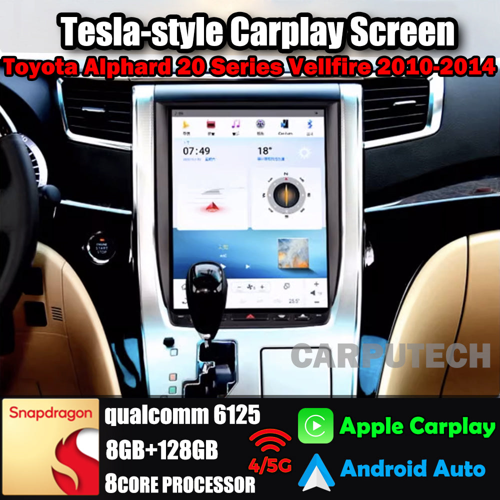 Autoradio 12,1" pour Toyota Alphard 20 Series/Vellfire 2010-2014, stéréo, Carplay, mise à niveau, écran de style Tesla, Android Auto, navigation GPS, lecteur multimédia
