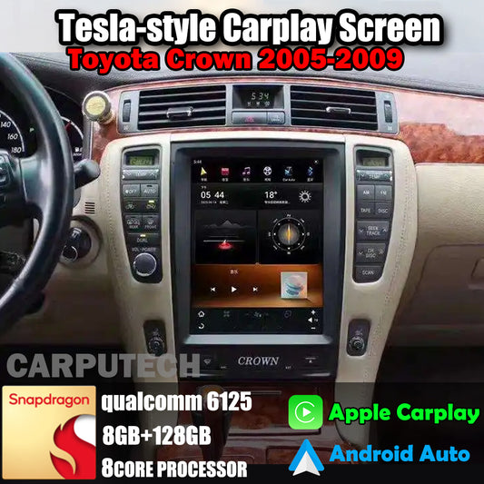 Autoradio 10,4" pour Toyota Crown 2005-2009, stéréo, Carplay, mise à niveau, écran de style Tesla, Android Auto, navigation GPS, lecteur multimédia