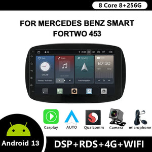 For Mercedes Benz Smart Fortwo 453 Car Radio Android 12 CarPlay Navigation Auto Stereo Screen Qualcomm Bluetooth WIFI 4G Carputech