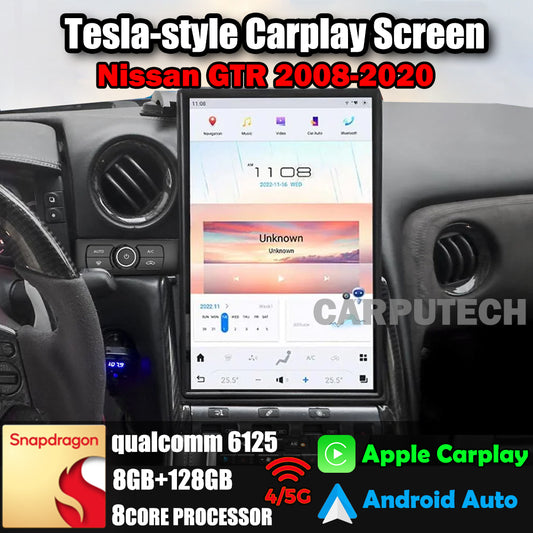 Autoradio 14,4" Qualcomm pour Nissan GTR 2008-2020, stéréo, Carplay, mise à niveau, écran de style Tesla, Android Auto, navigation GPS, lecteur multimédia 