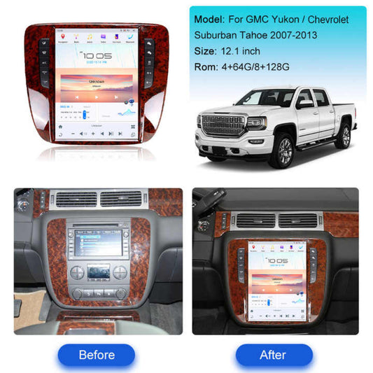 Autoradio 12,1" Qualcomm pour GMC Yukon/Chevy Suburban/Tahoe 2007-2013, stéréo, Carplay, mise à niveau, écran de style Tesla, Android Auto, navigation GPS, lecteur multimédia