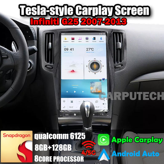 Autoradio 13,6" Qualcomm pour Infiniti G25 2007-2013, mise à niveau Carplay, écran de style Tesla, Android Auto, navigation GPS, lecteur multimédia 