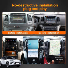 Autoradio 16" Qualcomm pour Toyota Land Cruiser 2008-2015, stéréo, Carplay, mise à niveau, écran de style Tesla, Android Auto, navigation GPS, lecteur multimédia
