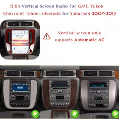 Autoradio 12,1" Qualcomm pour GMC Yukon/Chevy Suburban/Tahoe 2007-2013, stéréo, Carplay, mise à niveau, écran de style Tesla, Android Auto, navigation GPS, lecteur multimédia