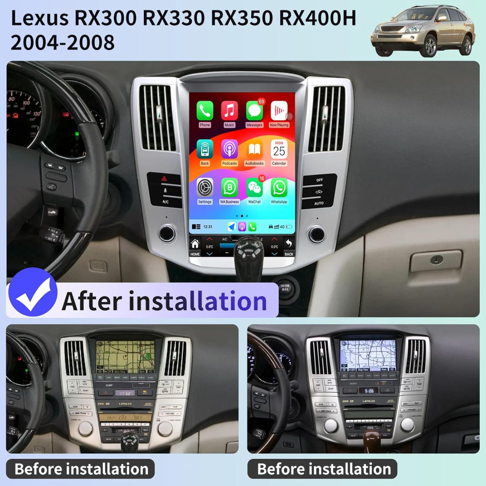 12.1" Qualcomm For Lexus RX RX300 RX330 RX350 RX400H 2004-2008 Car Radio Stereo Carplay Upgrade Tesla Style Screen Android Auto GPS Navigation Multimedia Player