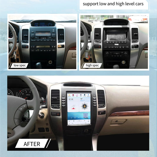 Autoradio 10,4" pour Toyota Land Cruiser 2002-2009, unité centrale stéréo Carplay, mise à niveau, écran de style Tesla, Android Auto, navigation GPS, lecteur multimédia