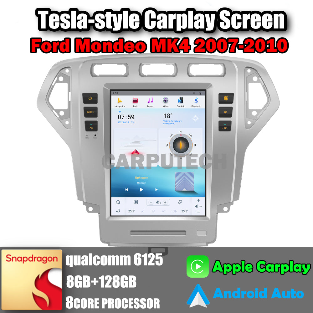 Autoradio 10,4" pour Ford Mondeo MK4 2007-2010, stéréo, Carplay, mise à niveau, écran de style Tesla, Android Auto, navigation GPS, lecteur multimédia