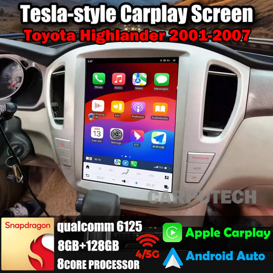 Autoradio 12,1" Qualcomm pour Toyota Highlander 2001-2007, stéréo, Carplay, mise à niveau, écran de style Tesla, Android Auto, navigation GPS, lecteur multimédia