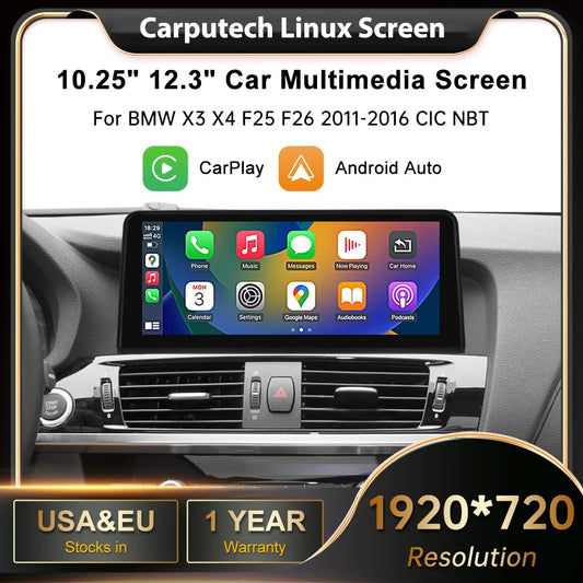 10.25" 12.3'' Wireless Carplay Multimedia Display Touch Screen Android auto Head Unit For BMW X3 F25 X4 F26 2011-2016 CIC NBT Linux system