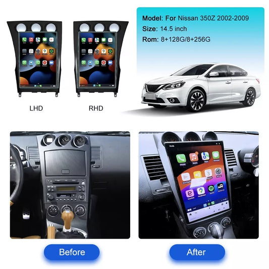 Autoradio 14,5" Qualcomm pour Nissan 350Z 2002-2009, stéréo, Carplay, mise à niveau, écran de style Tesla, Android Auto, navigation GPS, lecteur multimédia 