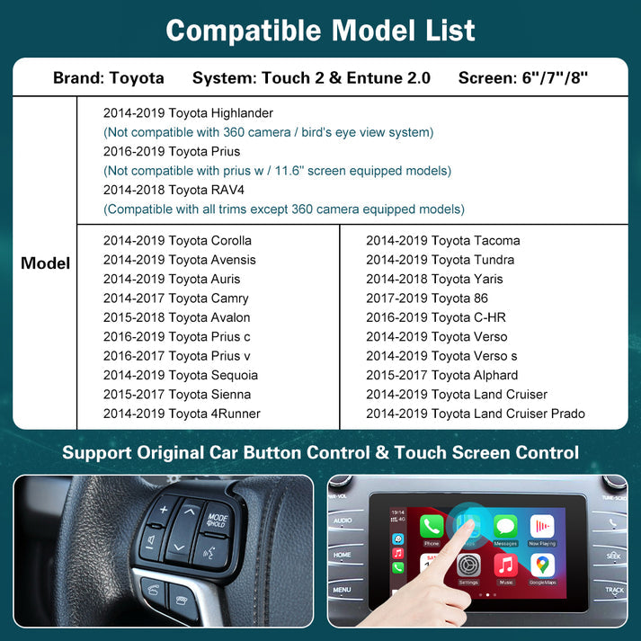 Toyota Auris 2014-2019 Apple Carplay AndroidAuto MMI OEM Screen Retrofit  Upgrade