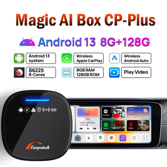 Carputech CP-PLUS Magic AI Box Android 13 Car TV Box Android Auto CarPlay Wireless Adapter QCM6225 8-Core IPTV Netfilx Play Video CarPlay Ai Box