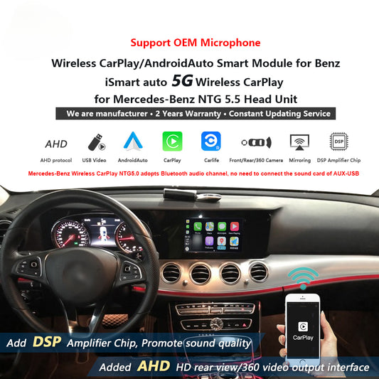 Module intelligent sans fil CarPlay AndroidAuto pour Mercedes-Benz W213 7 8 pouces écran 12,3 pouces 5G NTG 5.5 Mirroring